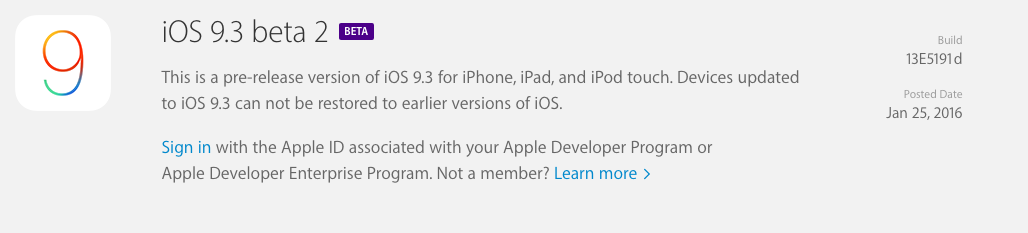 iOS9.3 beta 2 yayinlandi